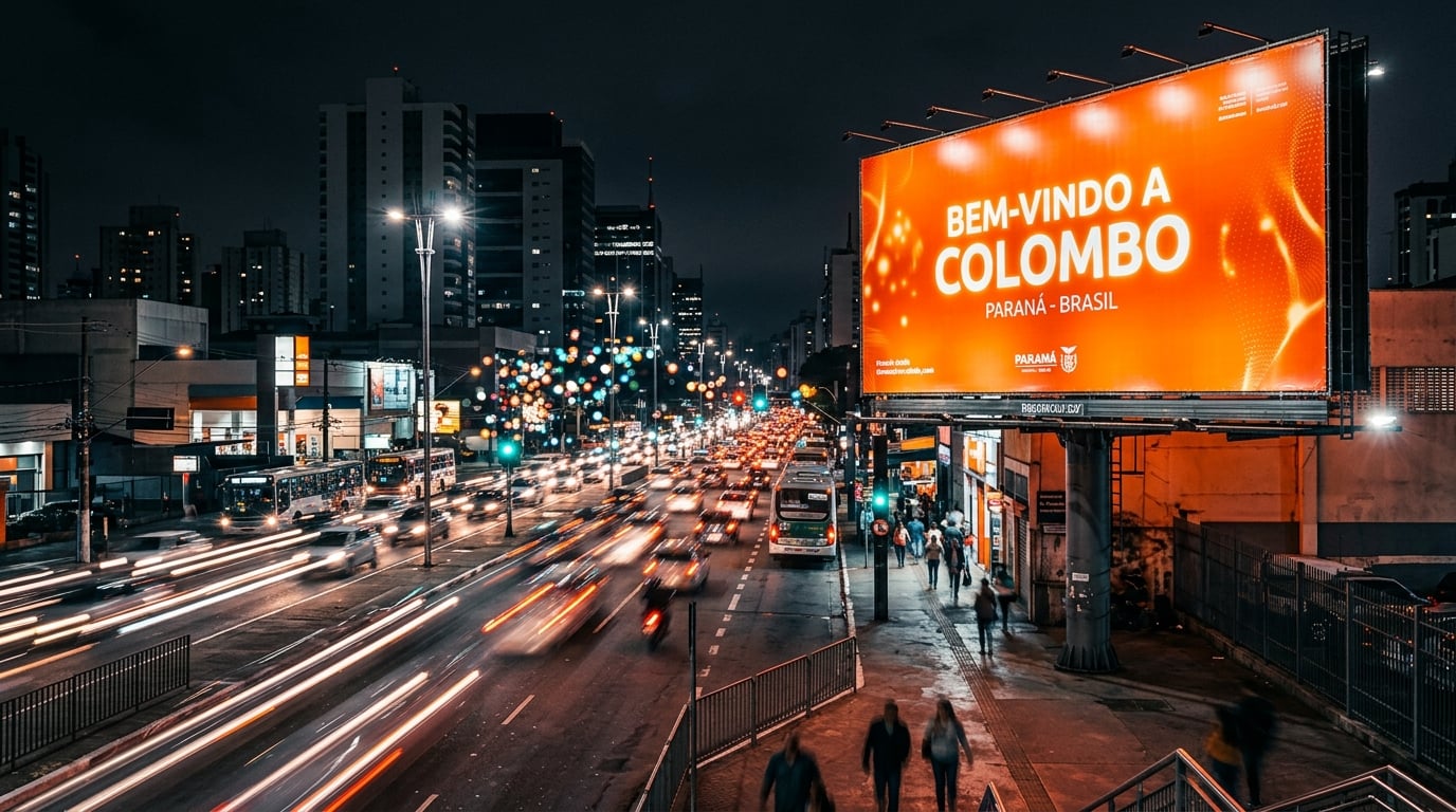 Outdoor iluminado em avenida de Colombo durante a noite